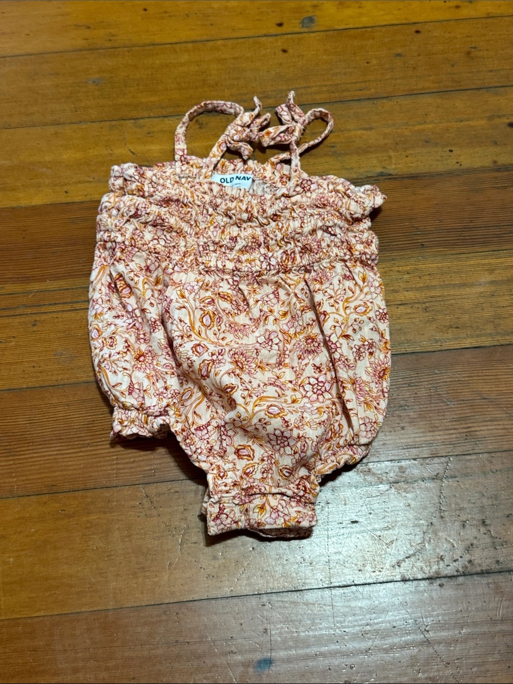 Old Navy Peach and Cream Floral Smocked Baby Romper
